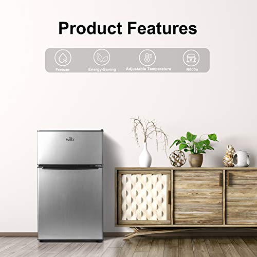 willz WLR31TS1 Compact Refrigerator, 3.1 Cu.Ft Fridge With Dual Door