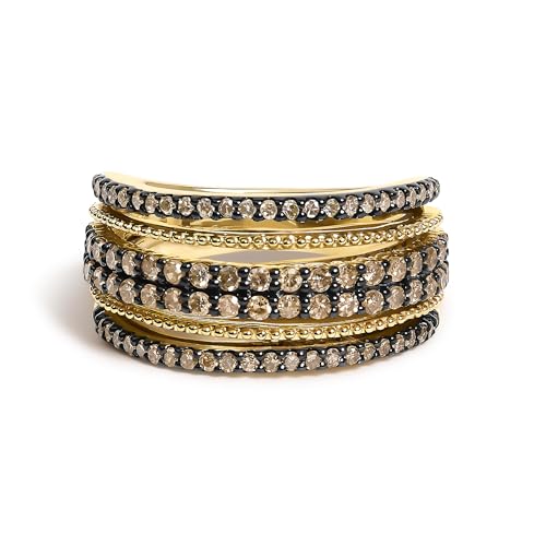 10K Yellow Gold Plated Sterling Silver 1.00 Cttw Champagne Diamond Multi Layer Band Ring - Size 7