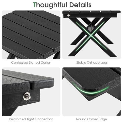 COSTWAY Folding Side Table, Outdoor All Weather HDPE Adirondack Table Garden Coffee Table, Square Small Patio End Tea Table for Balcony, Backyard, Lawn and Poolside (Black) - Image 6