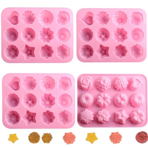 Tebery 12 Cavity Flowers Silicone Cake Bread Mold, Non Stick Candy Molds - Set of 4