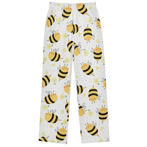 Boy's Pj Pants Bees Green Flowers Elements Lounge Bottoms Elastic Waist Kids Joggers with Pockets Size 6-14
