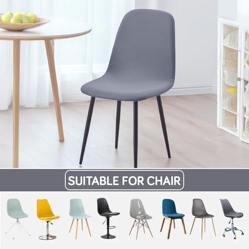 Image of HOKIPO 'SereneSolids' 140 GSM Shell Chair Cover, Mid Century Modern Dining Chair Cover, Pack of 1, Smokey Grey (AR-6248-SGRY)