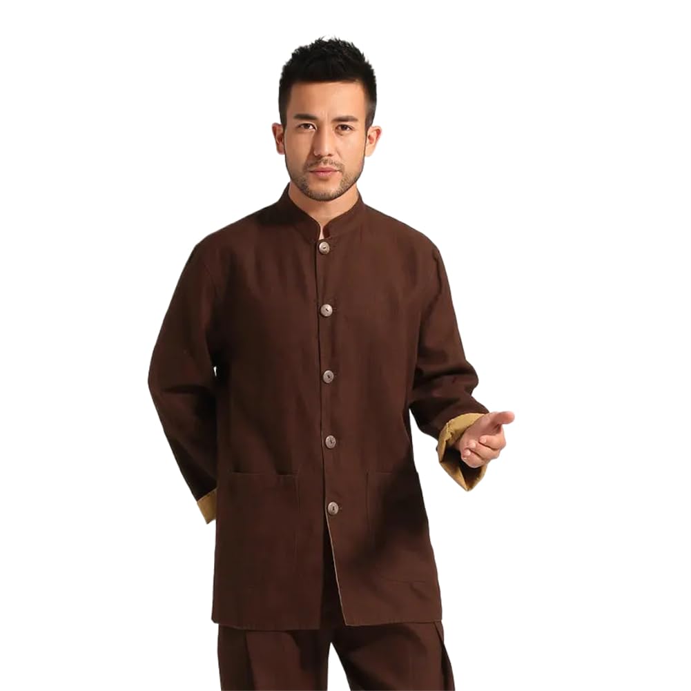 Oriental Style Men Traditional Linen Coat Wearing Sides Design Collar Suit Tangzhuang Outerwear