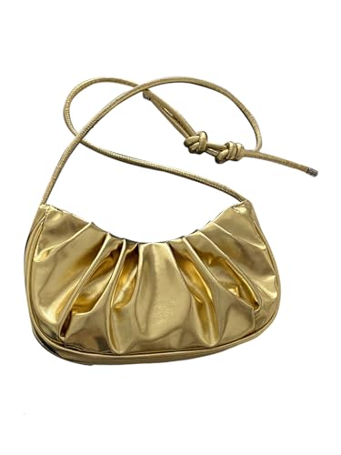 Verdusa Women's Gold Purse Ruched Metallic Shoulder Handbags Top Handle Underarm Bag