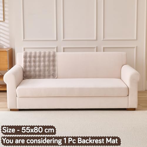 Image of HOKIPO 'FurHug' Luxury Faux Rabbit Fur Sofa Backrest Cover with Anti-Slip Backing, Latte Brown (AR-6289-LCF*1S)