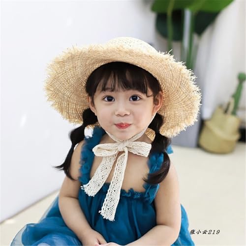 Kid's Grass Hat Light and Thin Lafite Simple Ribbon Sun for Boys Girls Sunscreen Sunshade Summer(Lace Ribbon,S)3
