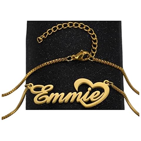 QAVAN Custom Charm Stainless Steel Name Necklaces Compatible With Women Gold Box Chain Customized Personalized Nameplate Pendant Necklace Jewelry (Size : 45cm, Color : Gold) Cover