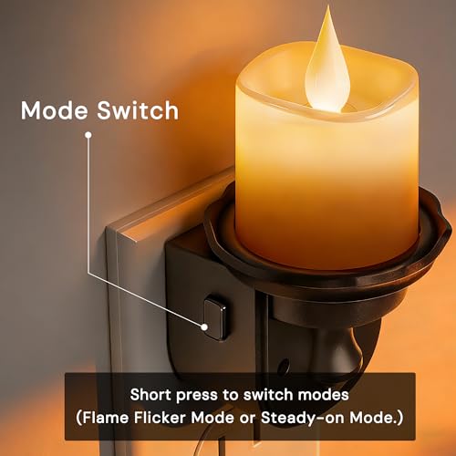 Image of L LOHAS LED Flameless Candle Night Light, Flicker Night Lights Plug in | 2 Pack, Amber Candle Nightlight with Light Sensor, 0-100LM Dimmable LED Flickering Nightlights for Kids Hallway Bathroom