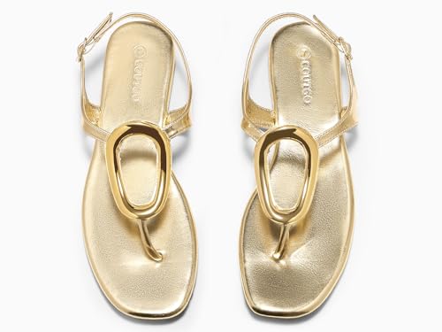 Image of Coutgo Womens Flat Sandals Comfortable Flip Flops Slide Sandals Summer Beach Shoes with Metal Decoration