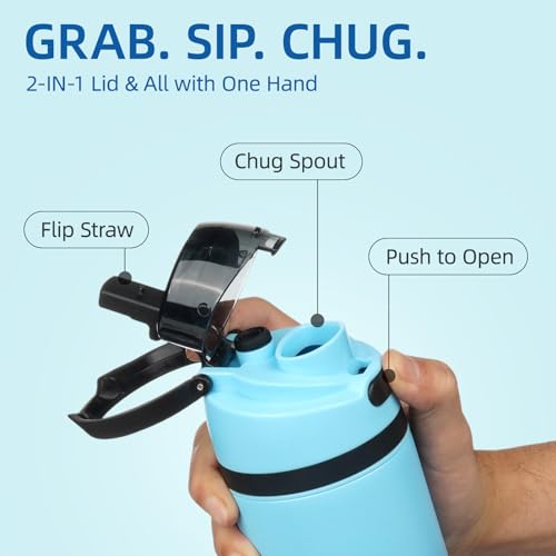 Image of BJPKPK 17oz Insulated Water Bottle with Straw Lid & Handle, Stainless Steel | Leak-Proof 2-in-1 Straw & Spout Lid, BPA-Free Vacuum Insulated Bottle Fits Cup Holders for Gym, Office, Travel & Outdoor