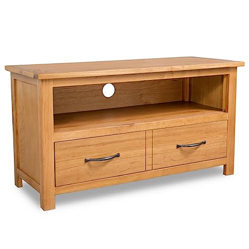 vidaXL Eichenholz Massiv TV Schrank mit Holzschubfach Fernsehtisch Fernsehschrank Lowboard TV Möbel Sideboard HiFi-Schrank 90x35x48cm
