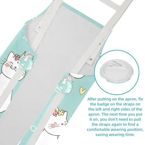 Tablier de cuisine multicolore avec 4 broches et motif chat licorne - 5