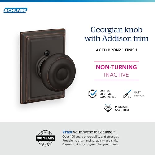 Image of Schlage F170 GEO 716 ADD Georgian Door Knob with Addison Trim, One Sided Non-Turning Dummy Door Handle, Aged Bronze