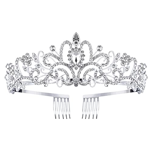 Tiara Crowns for Women Tiaras for Girls Princess Crown for Birthday Halloween Costume Bride Wedding Queen, Crystal Tiara Headband - Silver