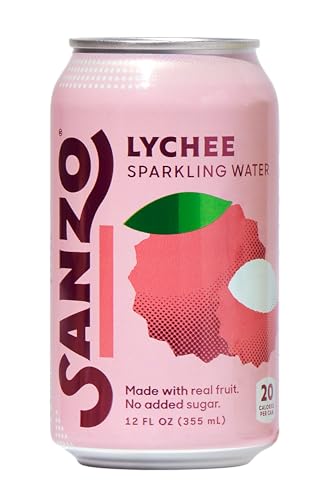 Sanzo Flavored Sparkling Water - Lychee (Berry), 12-Pack - Carbonated Drink Made with Real Fruit and Sugar-Free - Non-GMO, Gluten-Free and Vegan - 12 Fl Oz Cans - Floral, Fragrant, and Sweet