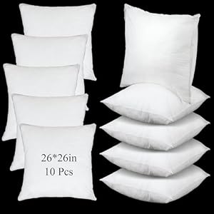 Soaoo 10 Pcs 26 x 26 Inches Pillow Inserts White Euro Pillows Inserts Bed and Couch Pillows Decorative Square Pillows Cushion for Living Room Sofa Bed