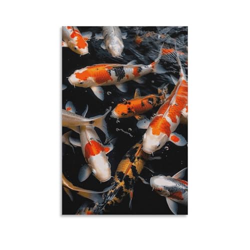 Toile carpe japonaise sans cadre 60x90 cm suspendue pour décoration murale de salon