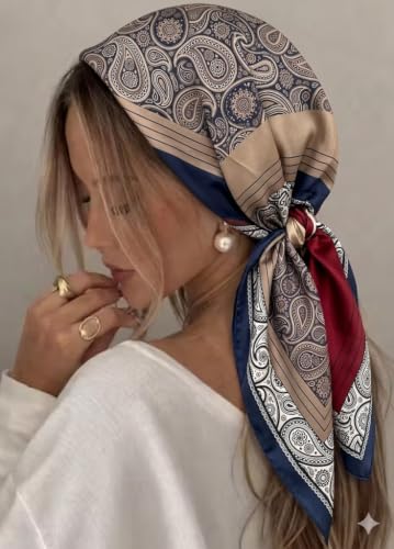 Image of Satin Square Head Scarf for Women, Floral Printed
