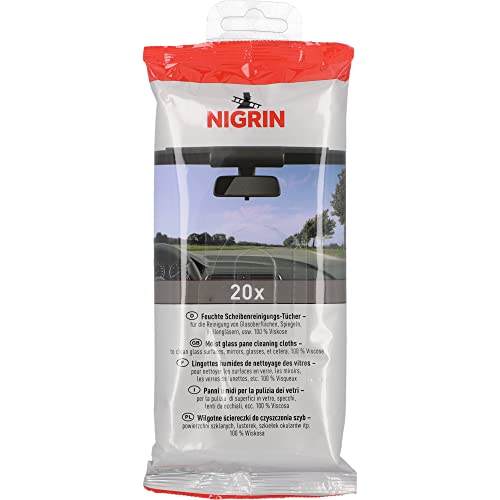 NIGRIN Scheibenreinigungs-Tücher, entfernt schnell, sicher und wirksam Insekten, Straßenschmutz und Dieselablagerungen, für die Innen- und Außenreinigung, weiß, 20 Stück