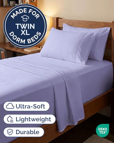 Image of Extra Deep Twin XL Sheet Set - 4 Piece Breathable Cooling Sheets - Lavender | Hotel Luxury Bed Sheets Set, Easy & Secure Fit, Ultra-Soft, Wrinkle & Fade Free, Comfy Sheets Set with Extra Deep Pockets