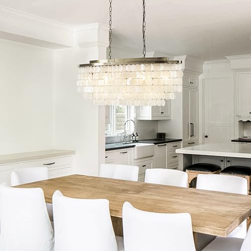 ALOADECOR 11-Lights 35.4" Farmhouse Coastal Capiz Shells Chandeliers Natural Tiered Chandelier in Antique Gold for Dining Room Living Room Kitchen Island - Image 7