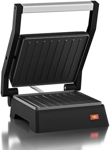 Elite Gourmet EPN160 5.5 x 5.3" Multifunctional, Compact Electric Panini Press, Contact Grill, 180° Flat Grill, Lightweight, Floating Top-plate, Cool-touch Handle Non-Stick Surface, Black