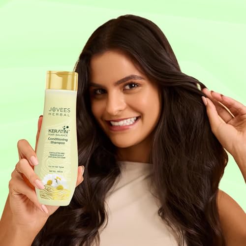Image of Jovees Herbal Keratin Hair Balance Conditioning Shampoo | Promotes Healthy, Shiny, and Bouncy Hair | Nourishes Scalp | Repairs Damage & Frizz | Makes Hair Soft & Smooth | All Hair Types - 300ml