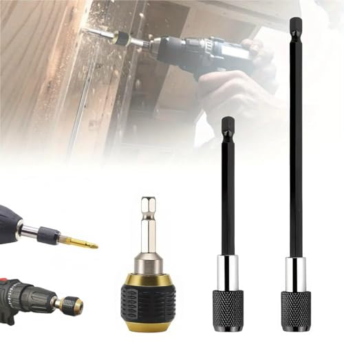 Image of Sunkizzrs 3-Pcs Magnetic Bit Holder 1 /4 inch (6.35mm) Hex Shank - Quick Release Screwdriver Extension Bar - 60+100+150mm Length Self-Locking Drill Bit Holder for Handheld Drivers or Power Drill