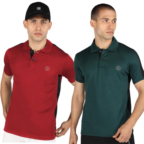 Image of CHKOKKO Men's Active Sports Wear Polo Half Sleeve Gym Tshirt with Button Collar Quick Dry Breathable Perfect for Workout Running Regular Fit Pack of 2