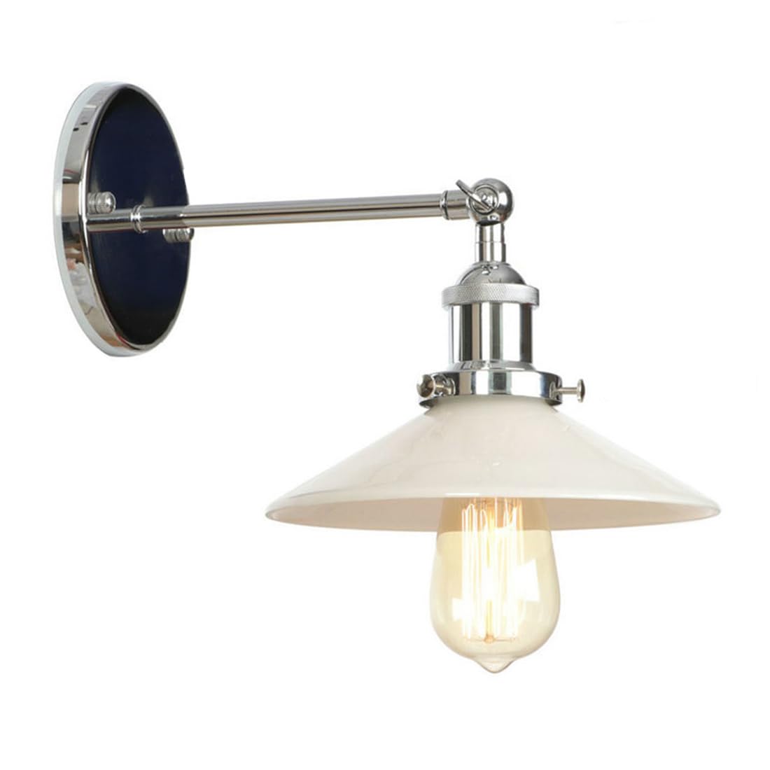 HUAYUSEDF Vintage Wall Light Glass Lampshade Up and Down Adjustable Wall Sconce E27 Base Simple Edison Style Wall Lamps for Bedroom Living Room Dining Room Loft (White)