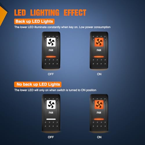 Image of Nilight UTV Fan Rocker Switch w /Orange Backlit On Off 5 PIN | SPST LED Light Bar Switches 12V 24V Toggle Compatible for Polaris RZR Can-Am ATVs UTVs Cars Trucks RVs