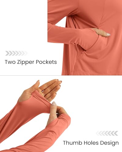 Womens UPF 50+ Sun Protection Hoodie Shirts Lightweight Quick Dry Long Sleeve Zip Jacket with Pocket Hiking Outdoor3