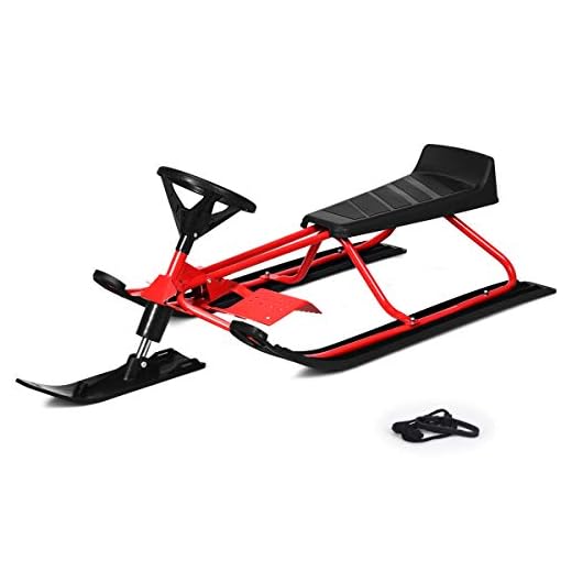 Goplus Snow Racer Sled, 55” Ski Sled Slider Board with Steering Wheel, Twin Brakes, Retractable Pull Rope, for Kids Age 4 & up, Holds Two Children/a Teenager/an Adult (Red)