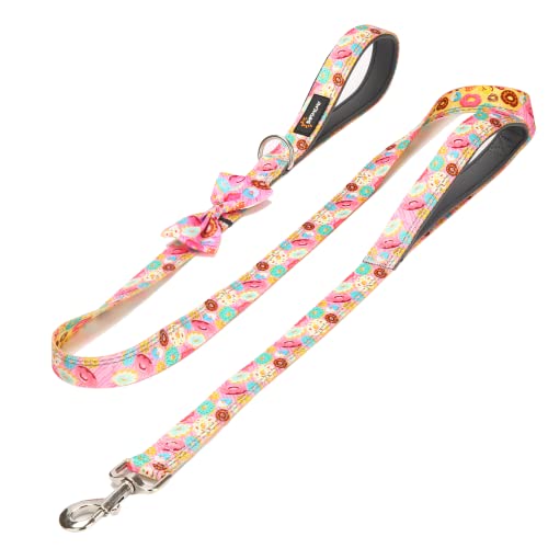 SHPTMCALY 4FT Reflective Dog Leash with 2 Padded Handles, Cute Multicolor Patterns, Heavy Duty Long Reflective Traffic Handle Leash with Bowtie, Training Walking Lead for Small Medium Large Dog