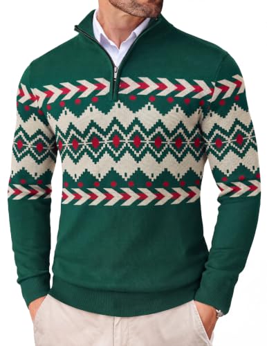 Image of COOFANDY Men Ugly Christmas Sweater Pullover Quarter Zip Snowflake Sweater