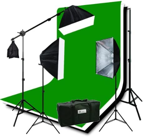 ePhoto Photography Studio Video Lighting Chromakey Green Black White Screen 3 Muslin Backdrops Lighting Kit Background Support Kit by ePhotoInc H9004SB-69BWG