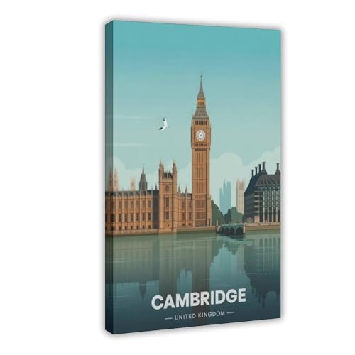 Affiche vintage Cambridge paysage urbain anglais toile salon 50x76