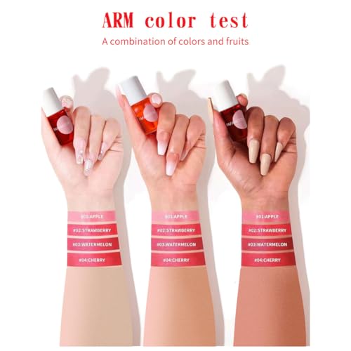 Baorder 4PCS Korean Lip Gloss Set, Lip Tint Stain Set,Mini Liquid Water Tint,Moisturizing Natural,Long Lasting Waterproof,Multi-Use Lip and Cheek Tint(Apple& Strawberry& Watermelon& Cherry) - Image 4