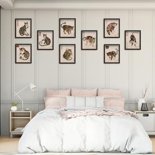 WEBEEDY Set of 9 Samurai Cat Wall Art Prints Japanese Cat Posters Vintage Japanese Samurai Cats Wall Hanging Decor 8x10 Inch Unframed Retro Tattoo Cats Painting Funny Picture Canvas Wall Art,20x25cm - Image 3