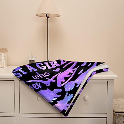 Image of Dinosaur Blanket Gift for Women Kid Plush Just A Girl Who Loves Dinosaurs Soft Throw Dino Comfy Sheet Jurassic Animal Lover Fans Gifts Lightweight Flannel Blankets for Couch Sofa-50x60 Inches