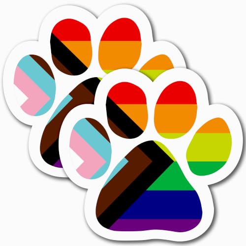 Image of LGBTQ Progress Pride Pawprint Car Magnet, 5 Inch, 2 Pack, Dog Lover Gift | Heavy Duty Accessory, Magnetic Decal for Cars, Trucks and SUVs or Any Magnetic Surface, Crafted in USA