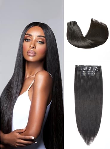 28Inch Clip In Hair Extensions Real Human Hair Straight 8Pcs Remy Hair Extensions Clip In Human Hair With 18Clips Double Lace Weft 120g Natural Black - View #8