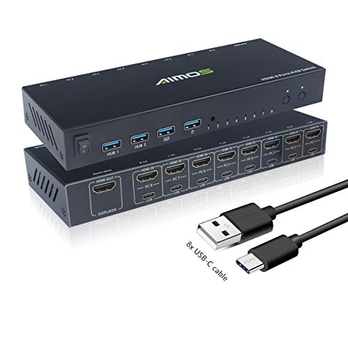 KVM Switch, HDMI Conmutador 8 Entradas 1 Salida USB 2.0 Switcher Hub, Selector De Mouse y Teclado Admite 4K @ 30Hz 3D para Computadora Portátil, PC, PS4, Xbox HDTV