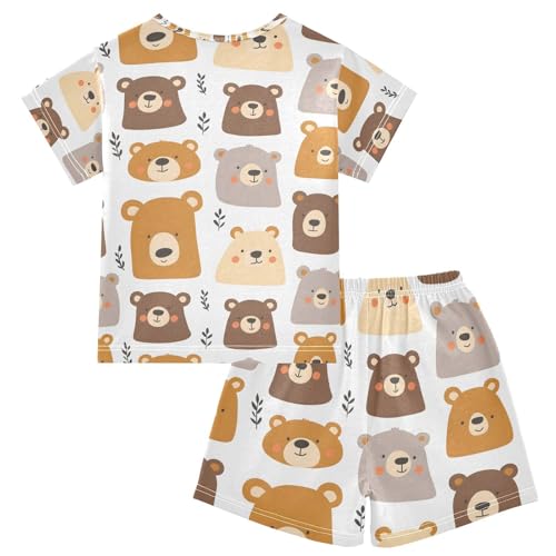ALAZA Bear Leaf Cute Pajamas Set Short Sleeve Cotton Sleepwear Summer Pjs 2 Piece 5-14Y2