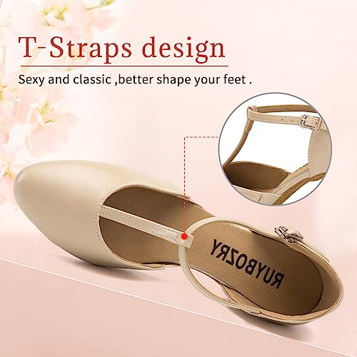 Character Shoes for Women T-Strap Closed Toe Latin Salsa Tango Standard Ballroom Dance Shoes,Model D29-Suede Sole-2.33" Heel2