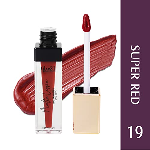 Image of Glam21 Matte Lippie No Transfer Lip Gloss | Lightweight and comfortable| Creamy Matte Formula - 4 gm | Super Red-19