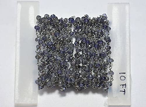 Iolite wire wrapped beads chaîne chapelet anti-nœuds en fil noir robuste