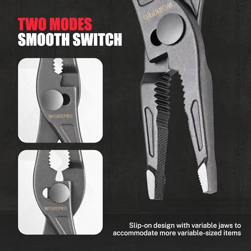 WORKPRO Long Nose Slip Joint Pliers, 8'' Needle Nose Pliers with Comfortable Grip Handles, 3-Zone Serrated Jaw Forged from Premium CR-V Steel for Clamping, Tightening and Loosening - Image 3
