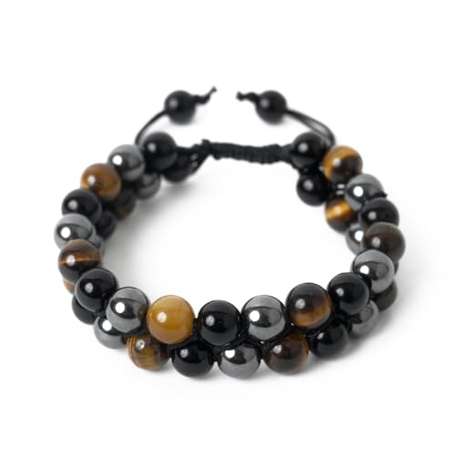 HEALING ZONE Triple Protection Bracelet – Genuine Tigers Eye Black Obsidian and Hematite 8mm Beads Bracelet for Men Women, Crystal Jewelry Gifts for Mother's Day4