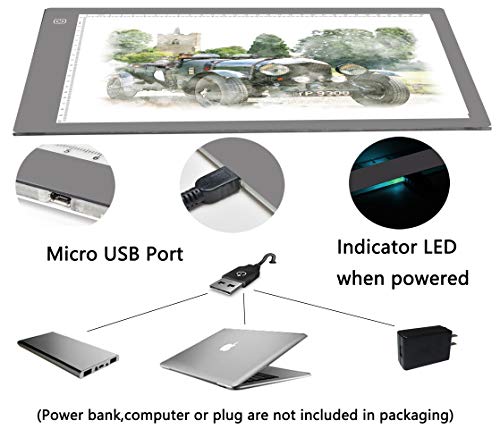 A4 Size Slim Portable Light Box Tracer Led Art tracing Light Pad Adjustable Brightness for 5D Diamond Painting Drawing Sketching Animation (Grey)